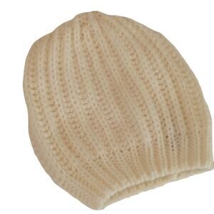Maison Pholya Beanie Hat Women's OS Cream Wool Blend  Stretch Knit Italian Made
